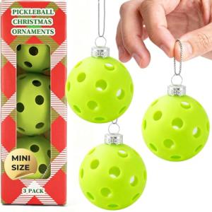 Mini Pickleball Ornaments Set of 3, Green Sports Christmas Tree Decorations, Cute Small Gifts for Players, Holiday Décor for Pickleball Lovers, Festive Ornament Set