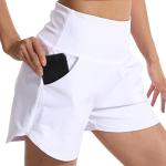 Kcutteyg Running Shorts for Women with Liner High Waisted Lightweight Womens Workout Shorts with Back Zipper Pocket- 4.5" (White4.5, L)