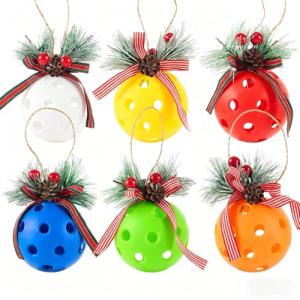 Pickleball Christmas Ornaments for Tree, Life-Size, Pickleball Xmas Tree Decorations, Set of 6 (Ball Dia: 74mm)