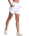 Kcutteyg Running Shorts for Women with Liner High Waisted Lightweight Womens Workout Shorts with Back Zipper Pocket- 4.5" (White4.5, L)