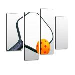 Black and White Pickleball Paddle with Orange ball Canvas Wall Art Hanging Paintings Modern Artwork Abstract Picture Prints Home Decoration Gift Unique Designed Framed 4 panel