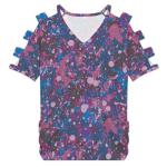 Paint Splatters Shirt Womens Off Shoulder Short Sleeve Casual V Neck Tennis Shirts Soft Tee Going Out Pickleball Shirts Yoga Tee 2XL Purple