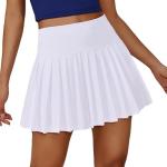 PINSPARK Tennis Skorts for Woman with Pocket High Waist Golf Skirt A Line Pleated Pickleball Skort with Built-in Shorts, White M