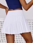 PINSPARK Tennis Skorts for Woman with Pocket High Waist Golf Skirt A Line Pleated Pickleball Skort with Built-in Shorts, White M