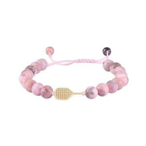 New valley warbler Adjustable Pickleball Bracelet with Crystal Paddle Charm, Pink and Black Beaded Design, Sports Jewelry Gift (Pink)