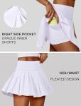 PINSPARK Tennis Skorts for Woman with Pocket High Waist Golf Skirt A Line Pleated Pickleball Skort with Built-in Shorts, White M
