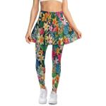 Frestree Frangipani Womens Yoga Skirted Leggings, Tropical Plants Monstera Tummy Control Athletic Skirt with Leggings Stretchy Tennis Pickleball Clothing-XS