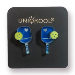 Pickleball Earrings, Handcrafted Studs (Dark Blue)