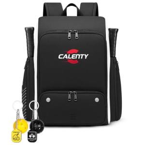 CALENTY Pickleball Bag Backpack – Large Pickleball Backpack Fits 2+ Paddles with Shoe Compartment, Fence Hook, Secure Ball Storage & 2 Keychains, Premium Pickleball Bag for Men and Women