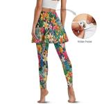 Frestree Frangipani Womens Yoga Skirted Leggings, Tropical Plants Monstera Tummy Control Athletic Skirt with Leggings Stretchy Tennis Pickleball Clothing-XS
