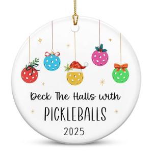 FLAGWIX Christmas Pickleball Gifts for Women Men - Ceramic Christmas Ornaments for Tree Decorations - Gifts for Pickleball Lovers, Pickleballs Ornaments for Home Decorations, Gift for Family Friends