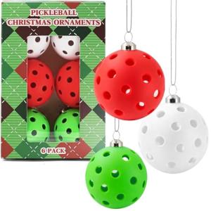 DWATAN Pickleball Valentine's Day Gifts, Ornaments Set of 6, Mix Colors Pickleball Balls Decorations for Tree, for Pickleball Players, Funny Ornament, Gift Ready Box, Festive Home Décor for Holidays