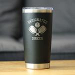 Designated Dinker - Insulated Coffee Tumbler Cup with Sliding Lid - Stainless Steel Insulated Mug - Funny Pickleball Themed Gifts and Decor - Black