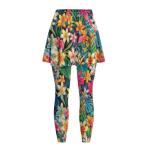Frestree Frangipani Womens Yoga Skirted Leggings, Tropical Plants Monstera Tummy Control Athletic Skirt with Leggings Stretchy Tennis Pickleball Clothing-XS