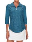 Tanst Sky Golf Polo Shirts for Women, Women's Collared Workout Tops Half Zip 3/4 Sleeve UPF 50 T-Shirt Ladies Workout Pickleball Tennis Hiking Yoga Quick Dry Athletic Clothes Turquoise Large