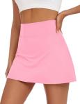 LOMON Womens Tennis Skirt with Pockets Shorts Mini Skort Golf Athletic Skirts High Waisted Stretchy Skorts Casual Pickleball Outfit (Pink, L)