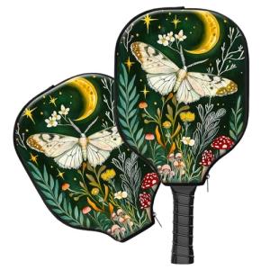 ETLKJVBL for Pickleball Paddle Cover, Moth Mushrooms Plants Moon Neoprene Zippered Sleeve with Shockproof & Waterproof Protection, Stylish Design for Pickleball Accessory