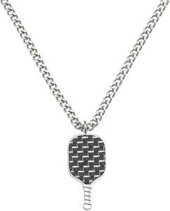 born to rally Men’s Pickleball Necklace – Stainless Steel Pendant with Carbon Fiber Inlay, Sports Jewelry Gift for Pickleball Players & Fans