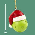 Needzo Pickleball Christmas Ornament, Festive Holiday Tree Decoration, Pickle Ball Lover Gift, 2.5 Inches (Yellow with Santa Hat)
