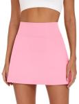 LOMON Womens Tennis Skirt with Pockets Shorts Mini Skort Golf Athletic Skirts High Waisted Stretchy Skorts Casual Pickleball Outfit (Pink, L)