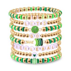 boderier Pickleball Bracelet Stackable Heishi Beaded Stretchy Bracelets Pickleball Sport Fan Bracelet Gifts for Women (Green)
