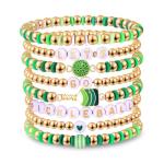 boderier Pickleball Bracelet Stackable Heishi Beaded Stretchy Bracelets Pickleball Sport Fan Bracelet Gifts for Women (Green)