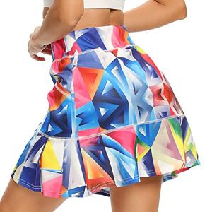 WOWENY Women's Athletic Tennis Skorts Summer Skirts for Women Running Golf Pickleball Skort Active Wear with Pockets (Print Geometric Rainbow-306, M)