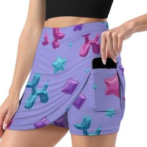 iiceop Funny Balloon Dog Skorts for Women with Pockets Skirt with Shorts Underneath High Waisted Golf Tennis Skorts for Women for Running Workout Pickleball L