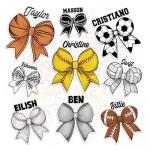 Custom Bow Sticker Coquette Bow Personalized Name Sport Fan Sticker Baseball Soccer Softball Volleyball Basketball Hockey Golf Pickleball Bow Waterproof Vinyl Sticker for Water Bottle, Laptop, Gifts