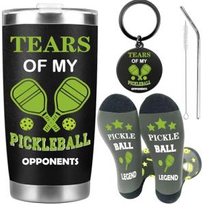 CRASHOT Pickleball Gifts for Men, Gifts For Pickleball Lovers, Includes 20 oz Tumbler, Keychain & Sock, Thanksgiving Christmas Birthday Present for Dad Son Friends Team