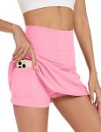 LOMON Womens Tennis Skirt with Pockets Shorts Mini Skort Golf Athletic Skirts High Waisted Stretchy Skorts Casual Pickleball Outfit (Pink, L)