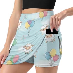 iiceop Balloon Sheep Skorts for Women with Pockets Skirt with Shorts Underneath High Waisted Golf Tennis Skorts for Women for Running Workout Pickleball M