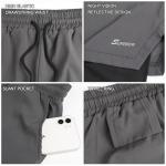 Surenow Mens 2 in 1 Running Shorts Quick Dry Athletic Shorts with Liner, Workout Shorts with Zip Pockets and Towel Loop Dark Grey
