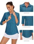 Tanst Sky Golf Polo Shirts for Women, Women's Collared Workout Tops Half Zip 3/4 Sleeve UPF 50 T-Shirt Ladies Workout Pickleball Tennis Hiking Yoga Quick Dry Athletic Clothes Turquoise Large