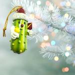 Pickleball Pickle Ornament Couples Pack Hand Painted Polyresin Pickleballer with Santa Hat Christmas Tree Decoration, Set of 2