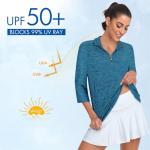 Tanst Sky Golf Polo Shirts for Women, Women's Collared Workout Tops Half Zip 3/4 Sleeve UPF 50 T-Shirt Ladies Workout Pickleball Tennis Hiking Yoga Quick Dry Athletic Clothes Turquoise Large