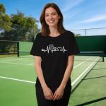 IFQ Pickleball Shirt for Women Heartbeat Pickleball Lover Player T-Shirt Funny Sport Tee Tops Black