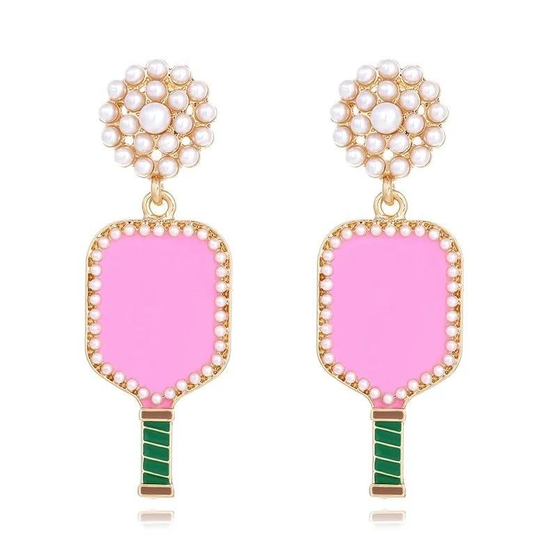 Pickleball Earrings Resin Green Pink Cut Pickleball Racket Dangling Earrings Sports Fans Jewelry Favor Gift - Pickleball Jewelry - Pickleball Earrings For Women (Pink-Green)