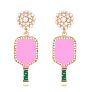 Pickleball Earrings Resin Green Pink Cut Pickleball Racket Dangling Earrings Sports Fans Jewelry Favor Gift - Pickleball Jewelry - Pickleball Earrings For Women (Pink-Green)