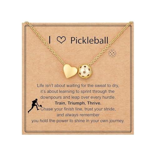 Pingyongchang Football Basketball Soccer Softball Volleyball Necklace for Women Gold Heart Sport Ball Pendant Necklace Sports Outfit Game Day Jewelry Gifts for Fans Lovers-pickleball