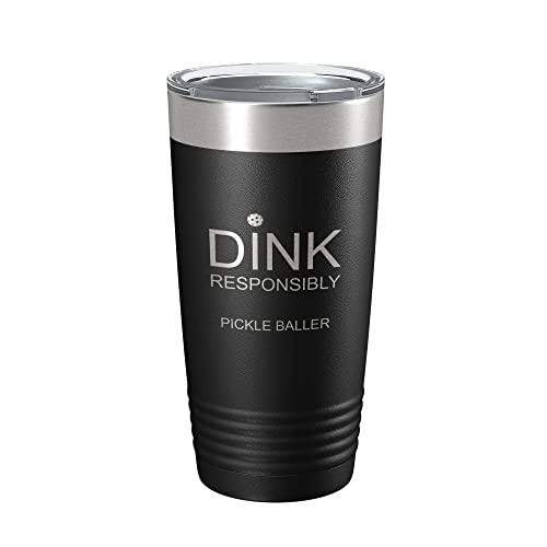 Pickleball Tumbler Dink Responsibly Travel Mug Gift Insulated Laser Engraved Coffee Cup 20 oz Black