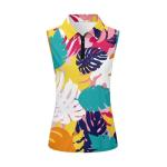 Irisjudy Colorful Monstera Womens Golf Shirt Hawaii Monstera Leaves Polo Sleeveless Quick Dry Tennis Tops Tropical Plant Leaf Lightweight 1/4 Zip Up Pickleball Polo Tank Tops