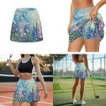 POLERO Oil Painting Floral Tennis Skirts for Women Teachers with Headband Golf Skort Matching Sets Trendy High Waisted Pickleball Skirt with Shorts Size S
