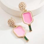 Pickleball Earrings Resin Green Pink Cut Pickleball Racket Dangling Earrings Sports Fans Jewelry Favor Gift - Pickleball Jewelry - Pickleball Earrings For Women (Pink-Green)