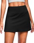 SANTINY 14" Skorts for Women with 2 Pockets High Waisted A Line Casual Pickleball Golf Skort Athletic Tennis Skirt (Black_L)