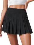 CRZ YOGA Cute Pleated Skirts for Women High Waisted Tennis Golf Skorts with Pockets Casual Athletic Workout Skater Black Small