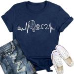 IFQ Pickleball Shirt for Women Heartbeat Pickleball Lover Player T-Shirt Funny Sport Tee Tops Blue