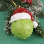 Needzo Pickleball Christmas Ornament, Festive Holiday Tree Decoration, Pickle Ball Lover Gift, 2.5 Inches (Yellow with Santa Hat)
