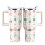 Pickleball Mug 40 oz Tumbler with Handle and Straw Lid Leak Proof - Pickleball Water Bottle Coffee Mug with Handle Insulated for Hot Cold Ice - Christmas Birthday Gifts for Women Players Lovers Cup