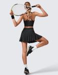 CRZ YOGA Cute Pleated Skirts for Women High Waisted Tennis Golf Skorts with Pockets Casual Athletic Workout Skater Black Small